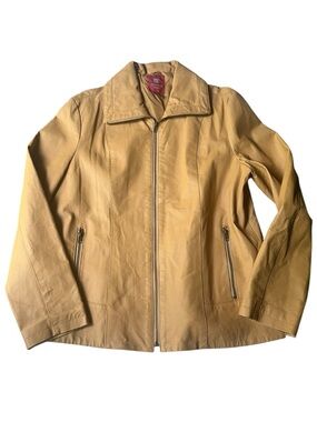 Vintage y2k early 2000s Camel Leather Zip-Front Jacket